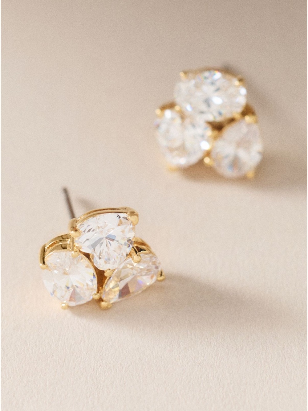 Nadri Gold-Tone Triple Clear Crystal Cluster Stud Earrings